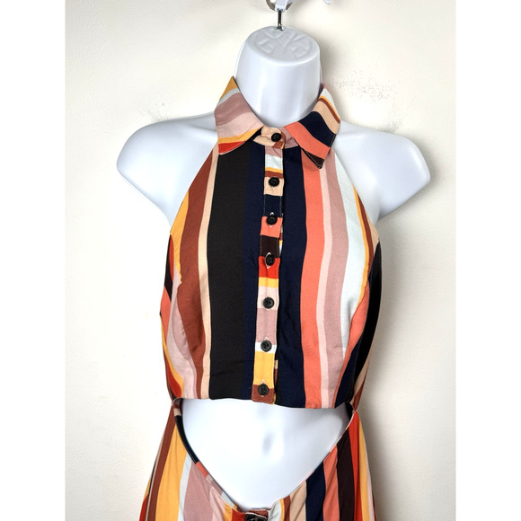 Farm Rio Striped Cut Out Sleeveless Midi Dress Resortwear Vacation Preppy XS est - Picture 2 of 11